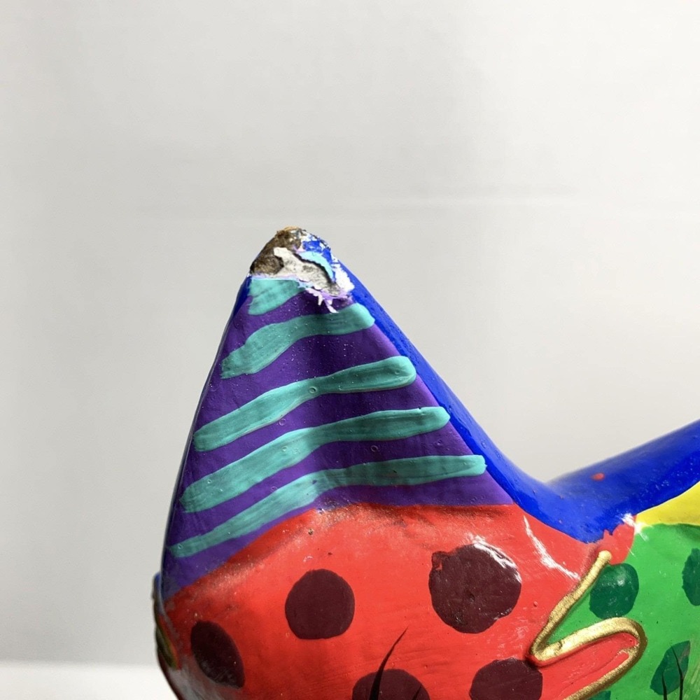 Hand-Painted Wooden Cat Figure Multicolor Folk Art Sculpture - Picture 11 of 14